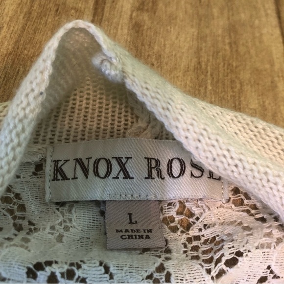 Knox Rose White Floral Lace Open Acrylic Cardigan Sweater Womens Size Large - Picture 4 of 8